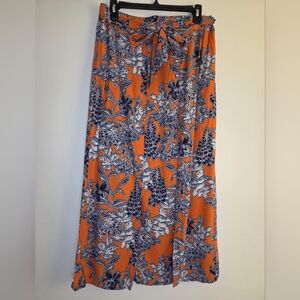 CABI Orange Blue Floral "Calypso" PullOn Faux Wrap Maxi Skirt 5250 Resort Boho M